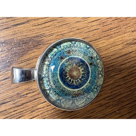 Boho Pendant Mandala Flower Pattern Silver Tone Charm Glass Gift Women Unique - Picture 5 of 7